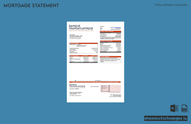 Hypothekenauszug der Luxembourg Banque Transatlantique Luxembourg als Word- und PDF-Beispielvorschau